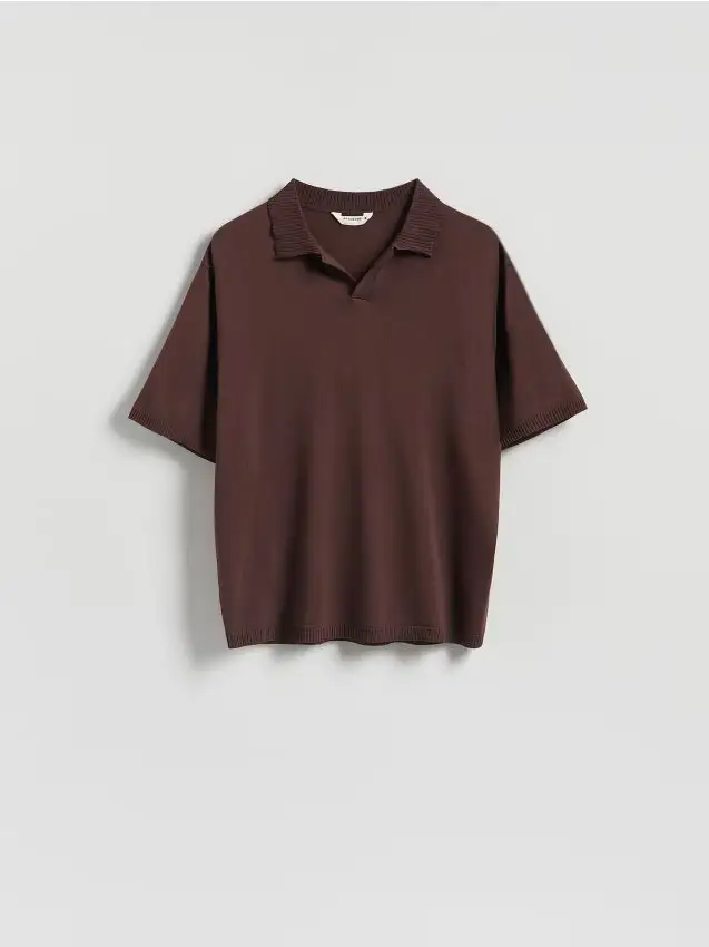 Maglia polo con viscosa - marrone