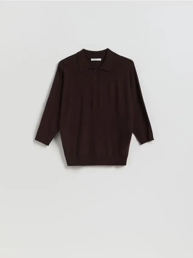 Maglia polo con viscosa - marrone