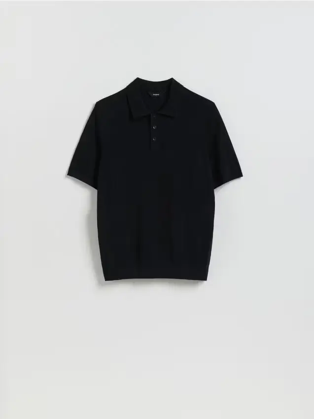 Maglia polo con viscosa - nero