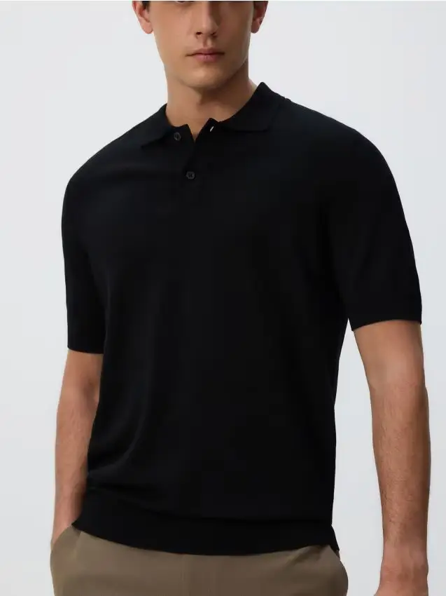 Maglia polo con viscosa - nero