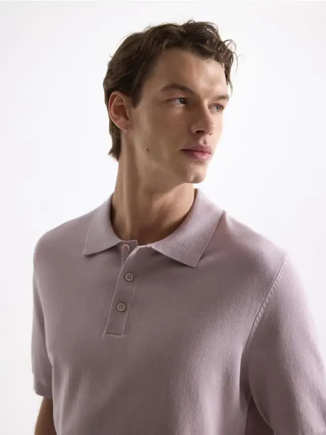 Maglia polo con viscosa - rosa pastello