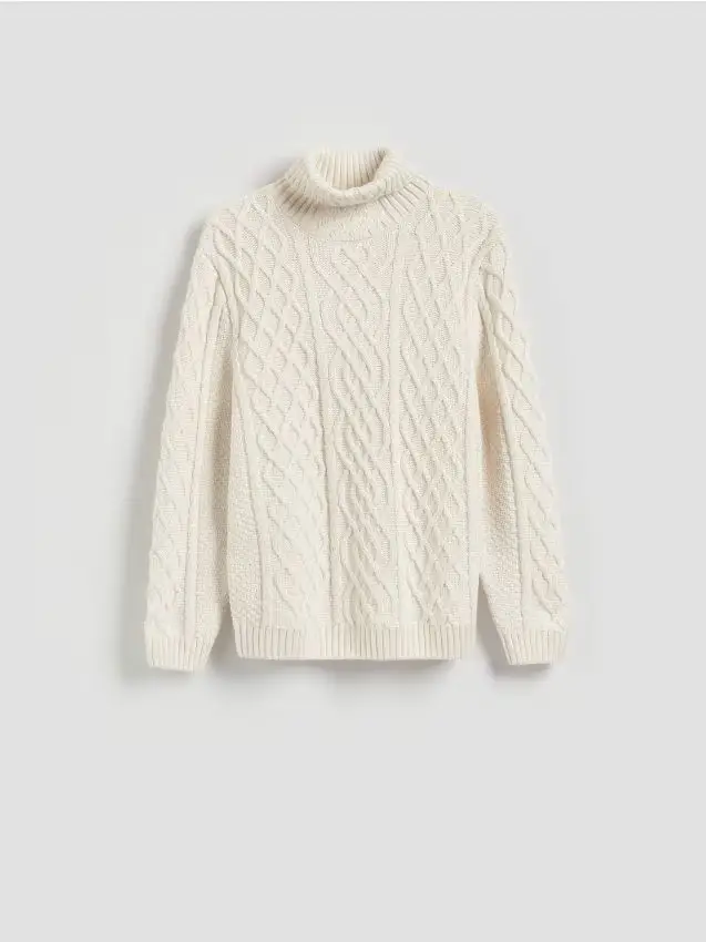 Maglia strutturata a collo alto - panna