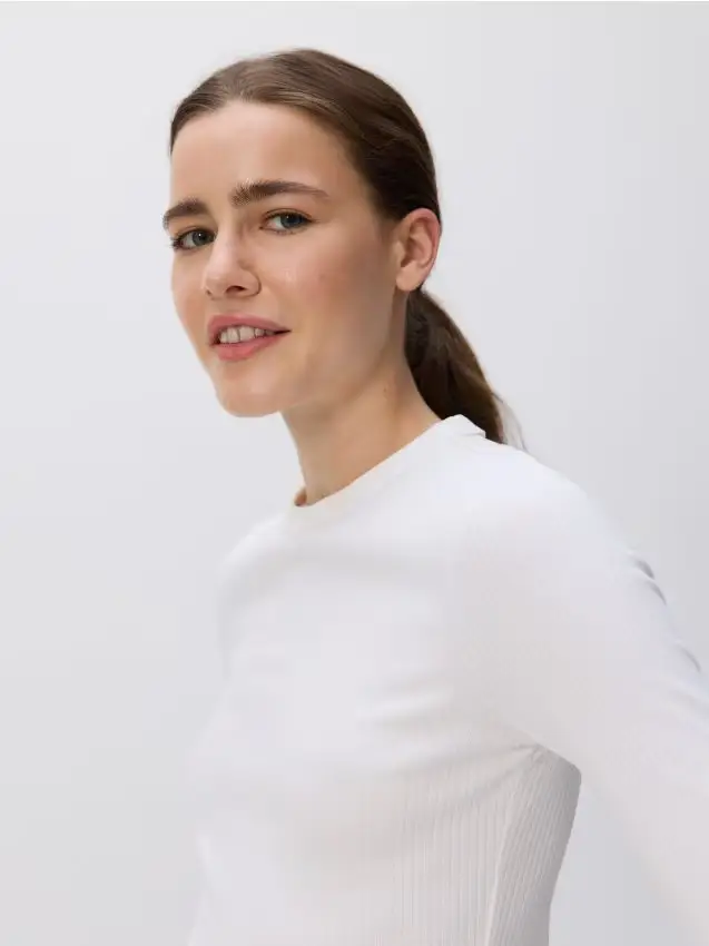 Maglietta a maniche lunghe a costine - bianco