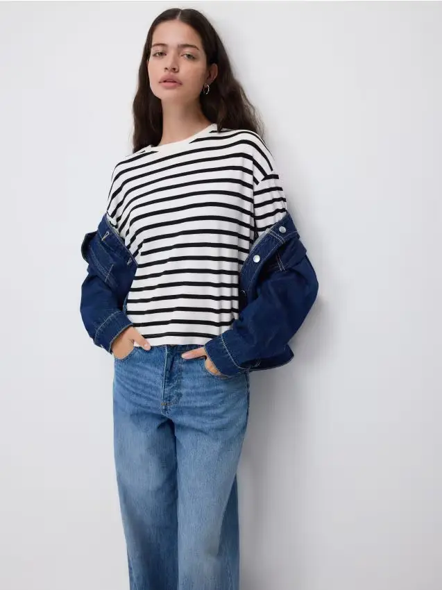 Maglietta a maniche lunghe a righe - panna