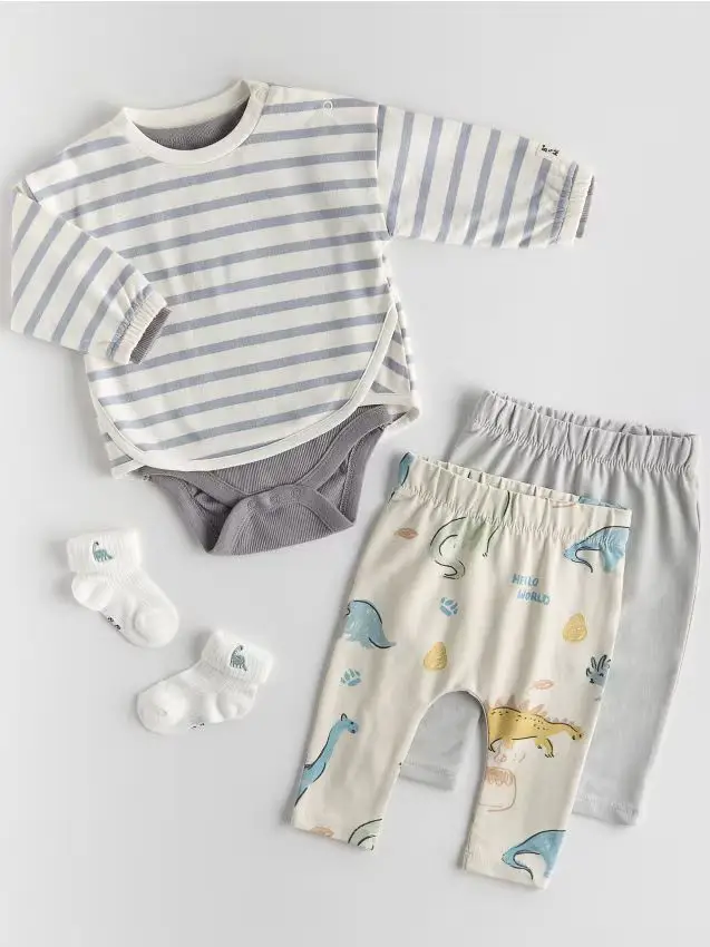 Maglietta a maniche lunghe a righe - panna