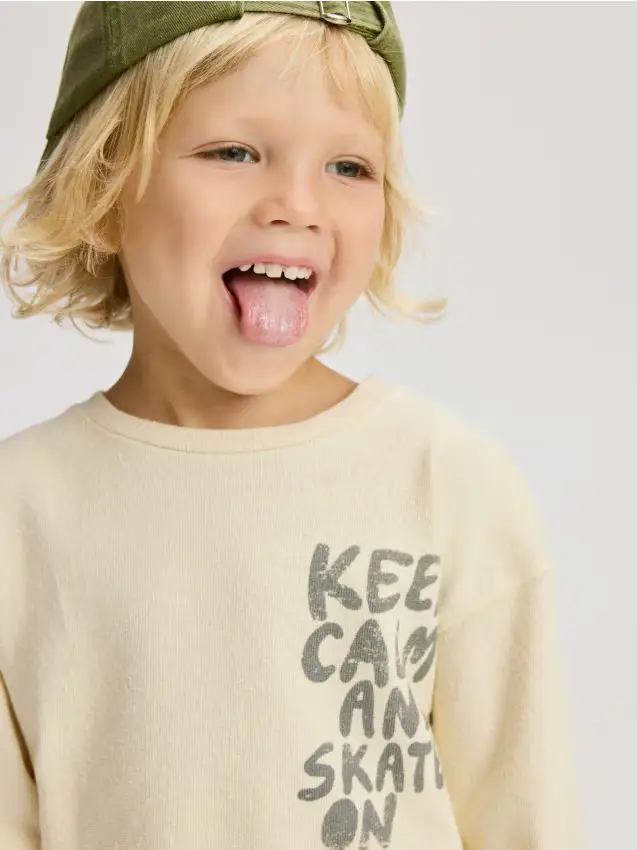 Maglietta a maniche lunghe con stampa - panna