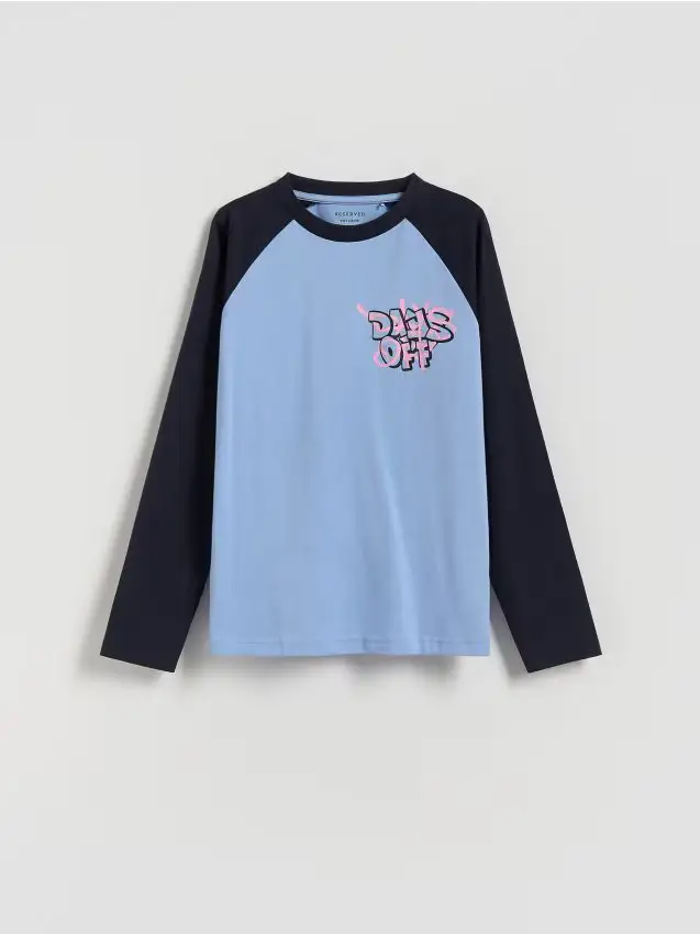 Maglietta a maniche lunghe in cotone con stampa - blu scuro