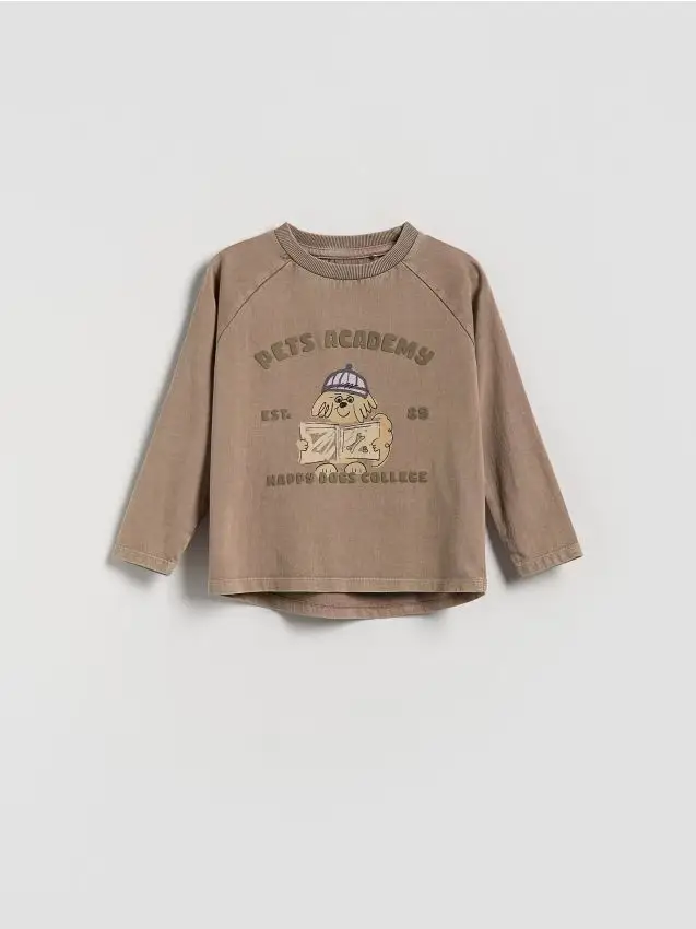 Maglietta a maniche lunghe in cotone con stampa - caffè