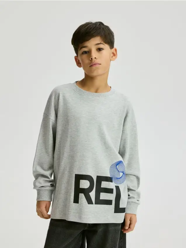 Reserved Maglietta a maniche lunghe in cotone con stampa - grigio chiaro