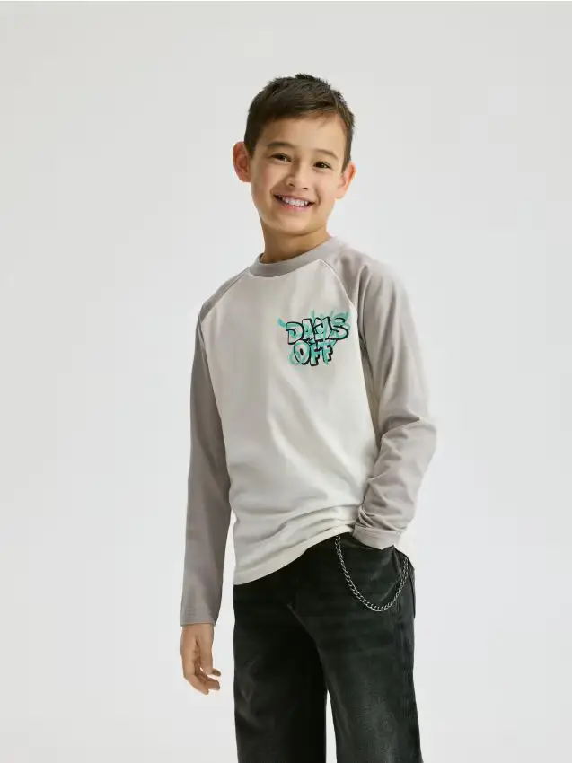 Maglietta a maniche lunghe in cotone con stampa - panna