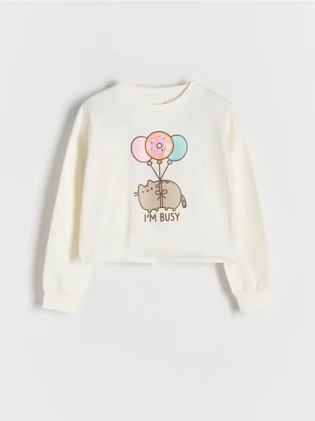 Maglietta a maniche lunghe in cotone Pusheen - panna