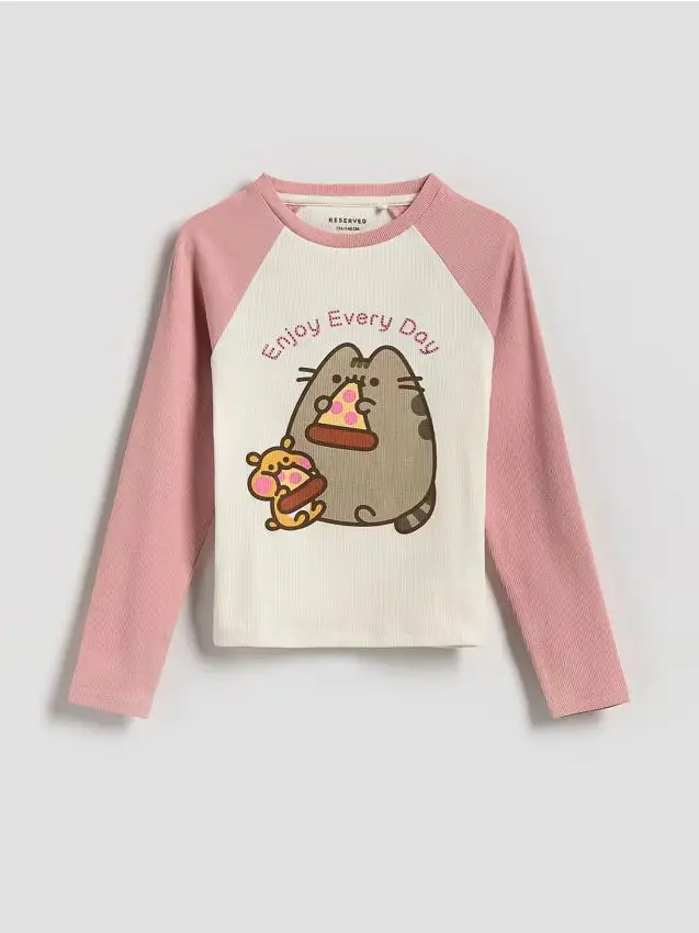 Maglietta a maniche lunghe in cotone Pusheen - rosa cipria