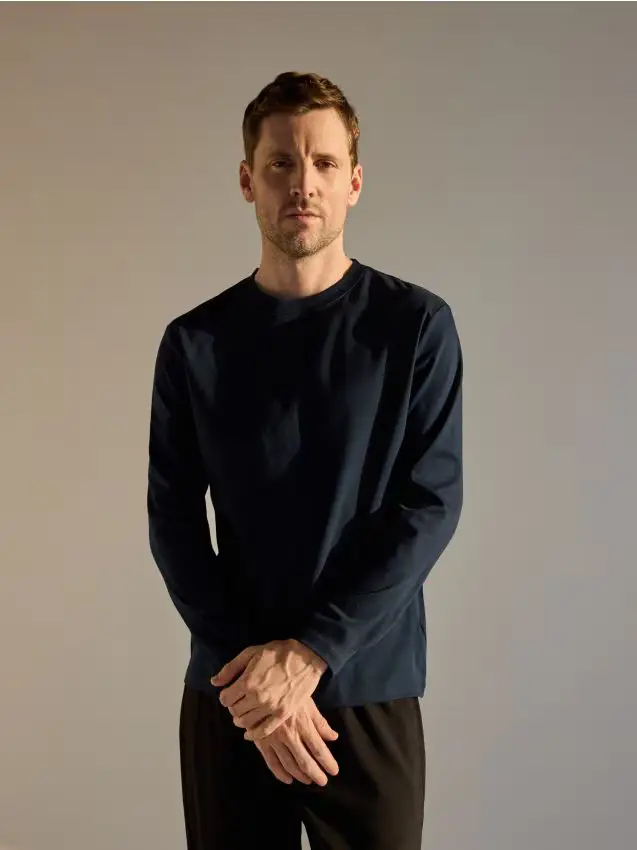 Reserved Maglietta a maniche lunghe in misto cotone mercerizzato - blu scuro