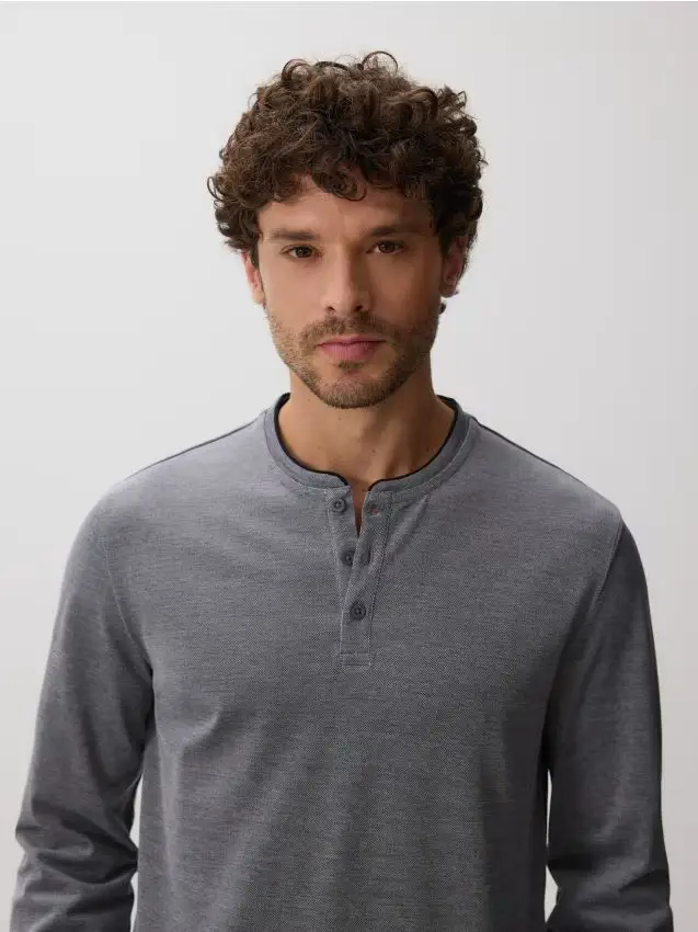 Maglietta a maniche lunghe in misto cotone mercerizzato - grigio scuro
