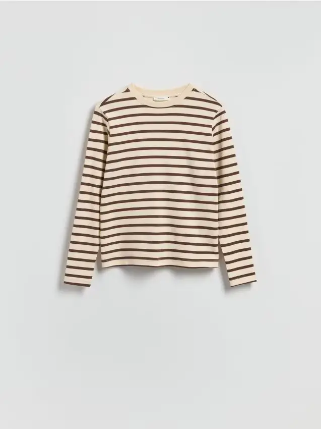 Maglietta a maniche lunghe in misto cotone mercerizzato - marrone