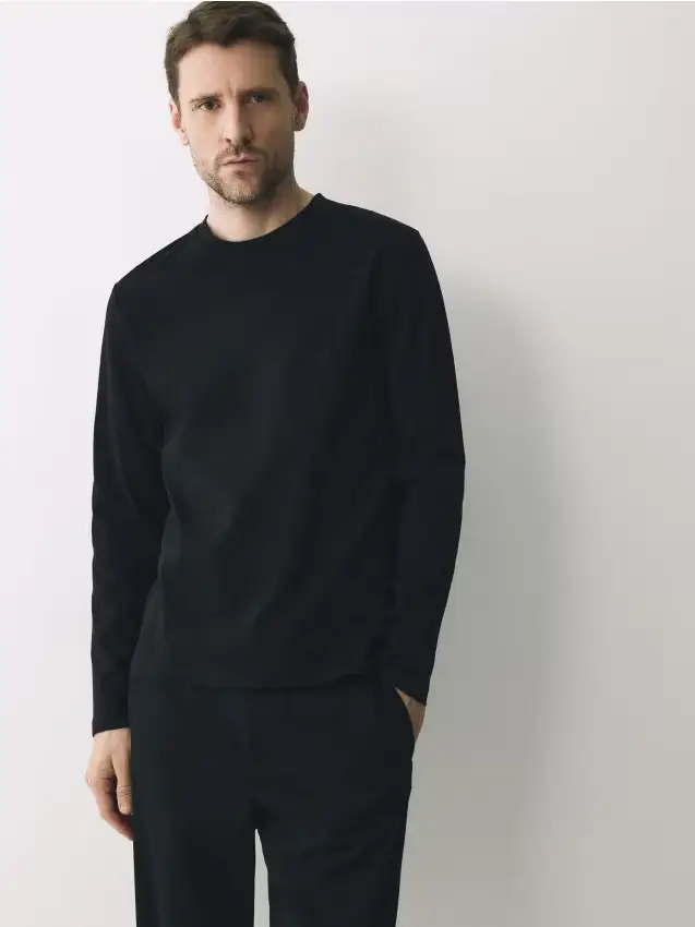 Reserved Maglietta a maniche lunghe in misto cotone mercerizzato - nero