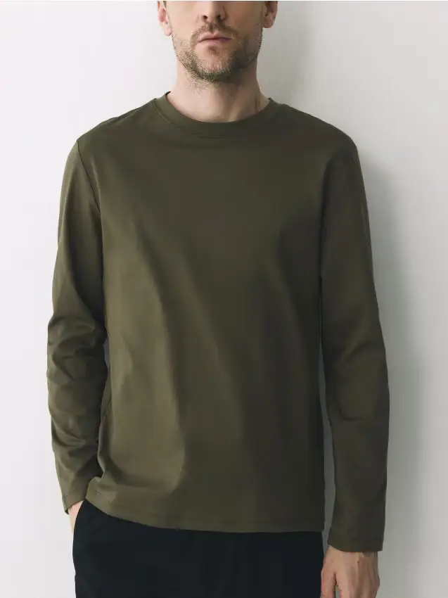 Reserved Maglietta a maniche lunghe in misto cotone mercerizzato - verde