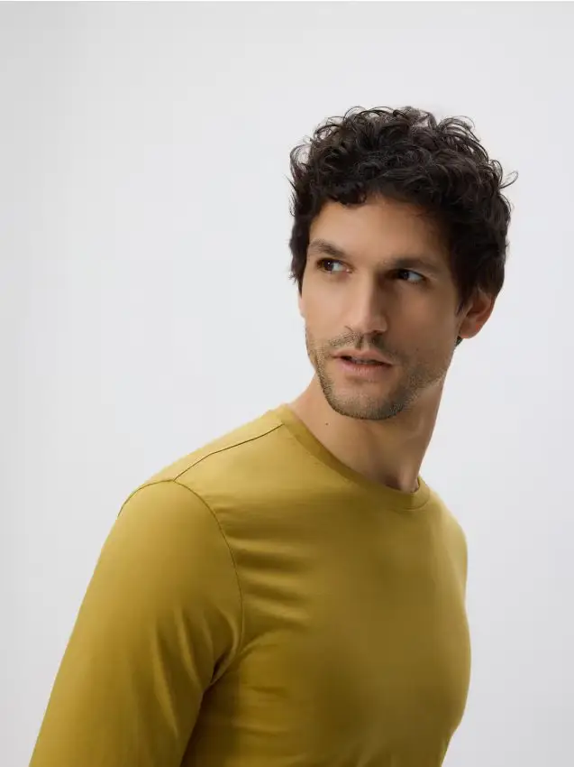 Maglietta a maniche lunghe in misto cotone mercerizzato - verde polveroso