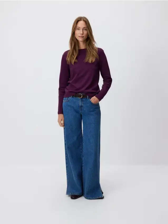 Maglietta a maniche lunghe in misto cotone mercerizzato - viola scuro