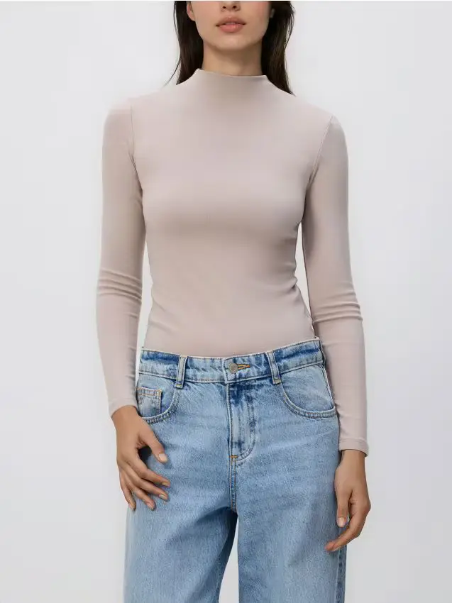 Maglietta a maniche lunghe in misto modal - beige