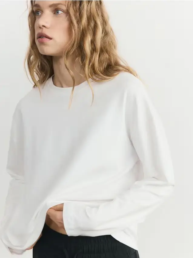 Maglietta a maniche lunghe in misto modal - bianco