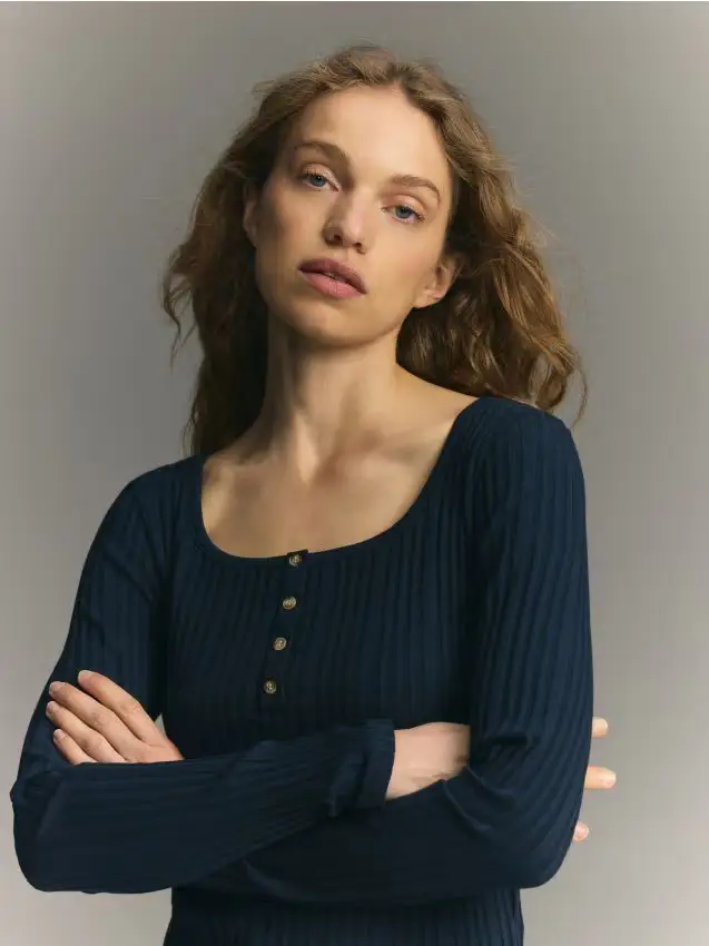 Maglietta a maniche lunghe in misto modal - blu scuro