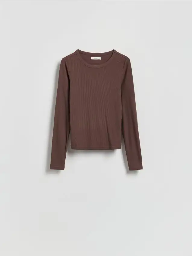 Maglietta a maniche lunghe in misto modal - marrone
