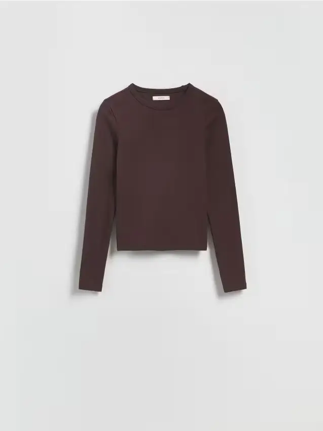 Maglietta a maniche lunghe in misto modal - marrone scuro