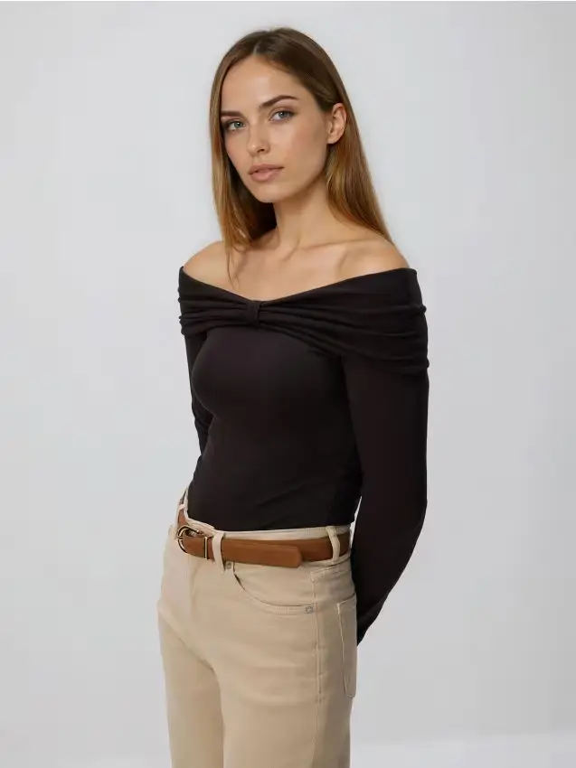 Maglietta a maniche lunghe in misto modal - marrone scuro