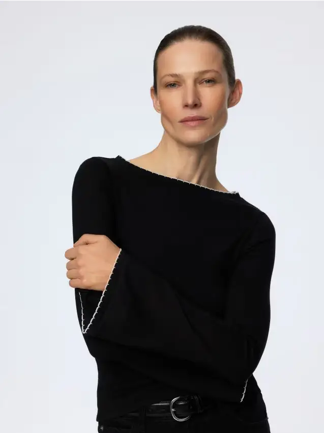 Maglietta a maniche lunghe in misto modal - nero