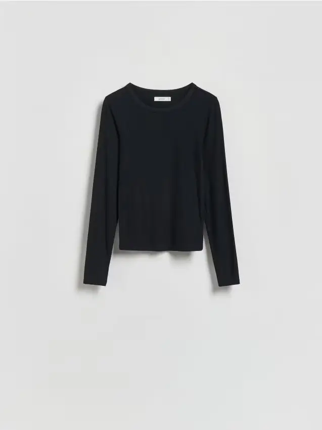 Maglietta a maniche lunghe in misto modal - nero