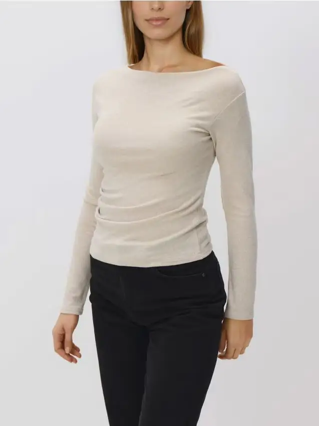 Maglietta a maniche lunghe in misto viscosa - beige