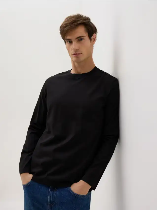 Maglietta a maniche lunghe regular fit con cuciture - grigio scuro