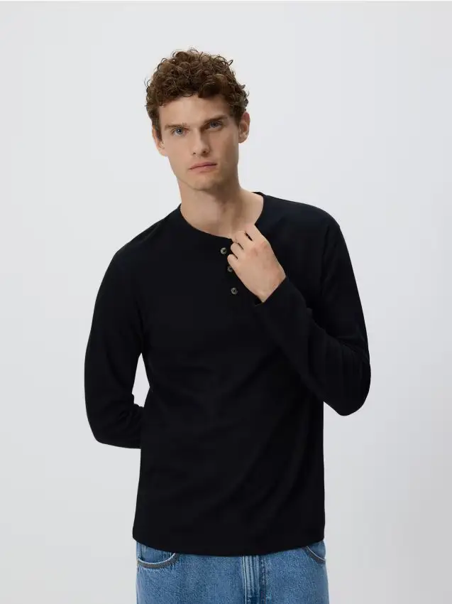 Maglietta a maniche lunghe regular fit - nero