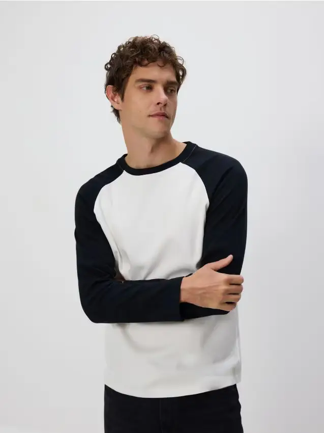 Maglietta a maniche lunghe regular fit - panna