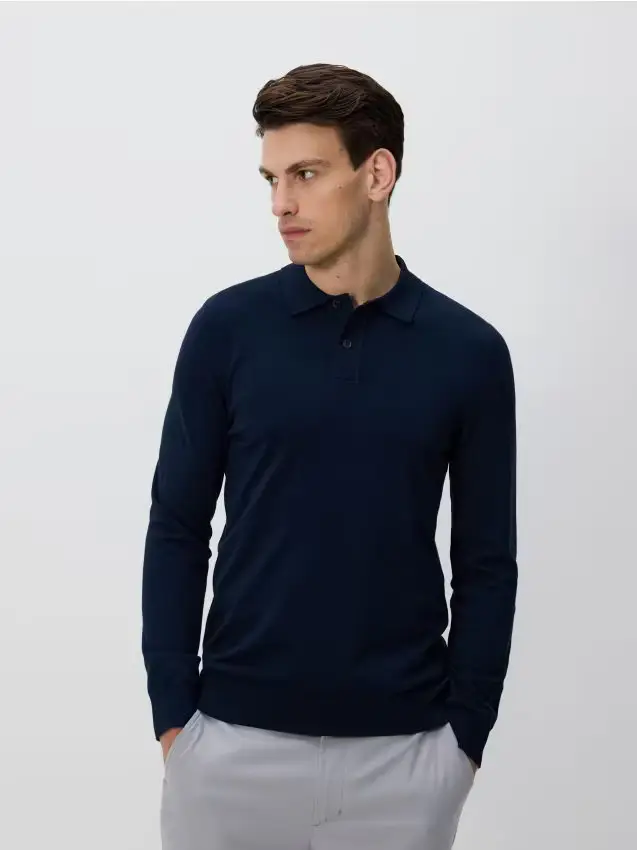 Maglioncino polo in viscosa - blu scuro