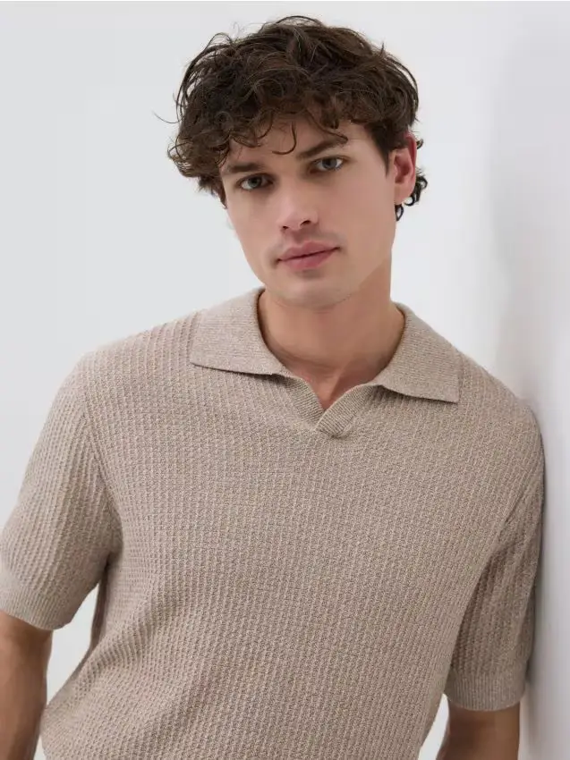 Maglioncino polo strutturato - beige