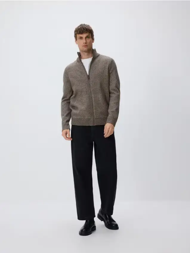 Maglione a collo alto con misto lana - marrone scuro