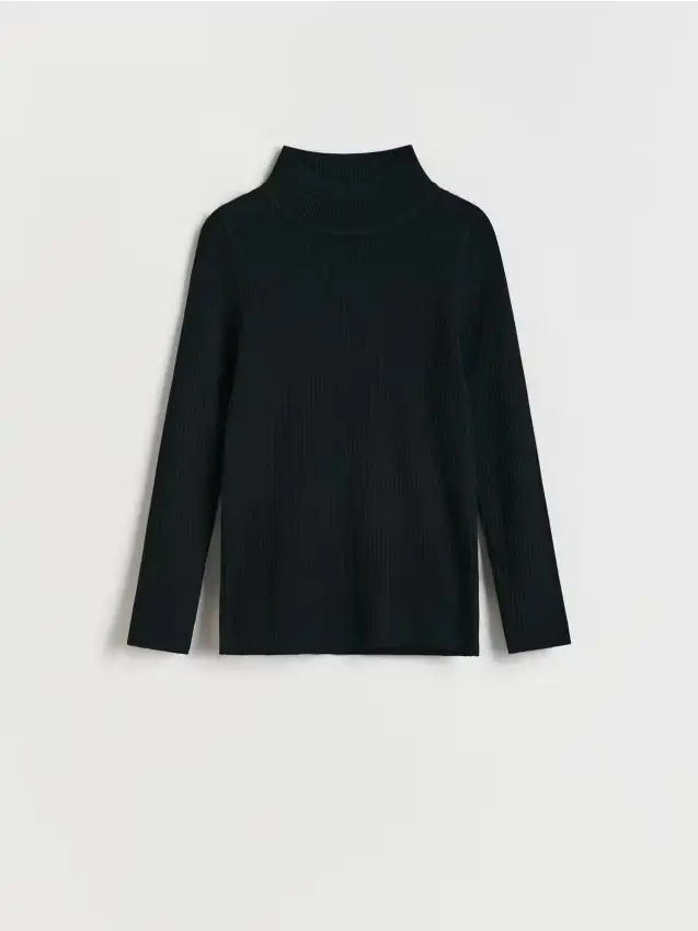 Maglione a costine in misto viscosa - nero