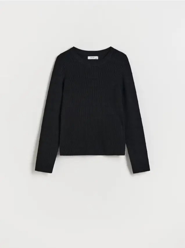 Maglione a costine in misto viscosa - nero