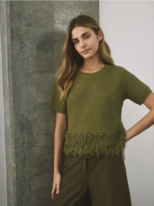 Maglione a maniche corte - verde oliva chiaro