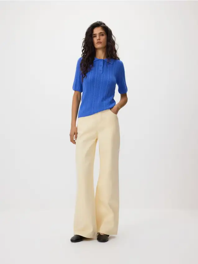 Maglione a polo in misto lana - blu