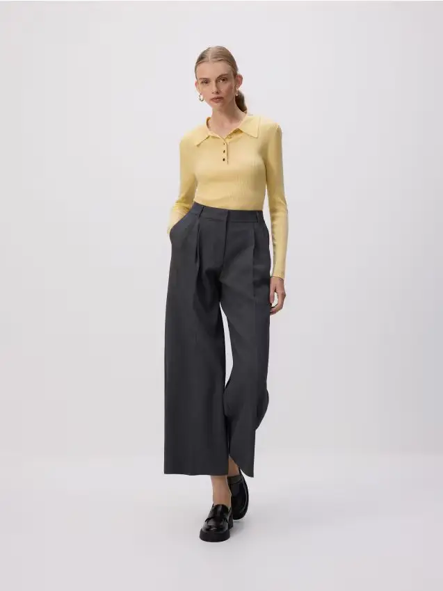 Maglione a polo in misto lana - giallo chiaro