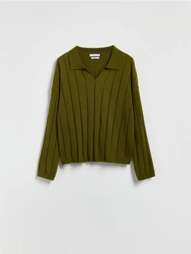 Maglione a polo in misto lana - verde oliva