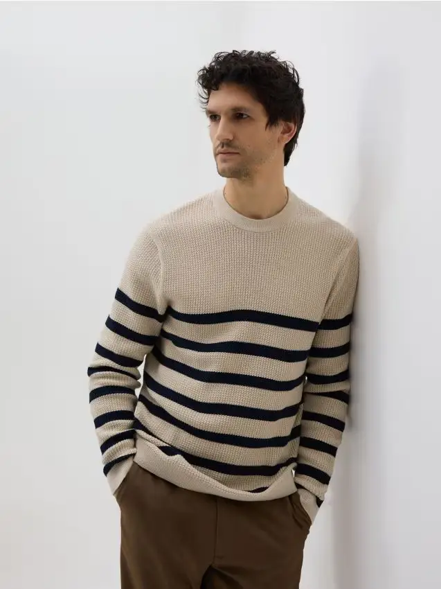 Maglione a righe in tessuto strutturato - beige