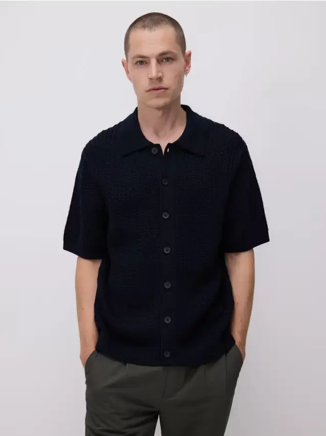 Maglione abbottonato con collo - blu scuro