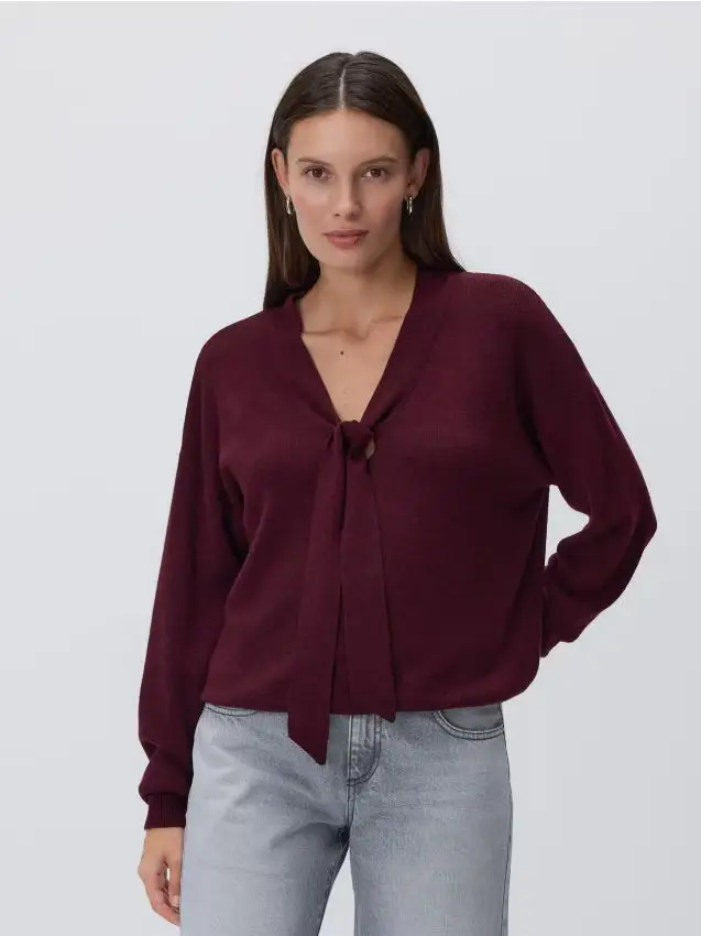 Maglione con allacciatura decorativa - maroon