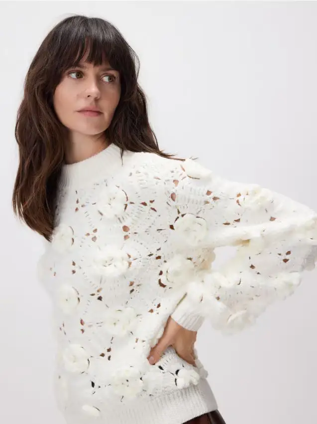 Maglione con applicazione 3D - panna