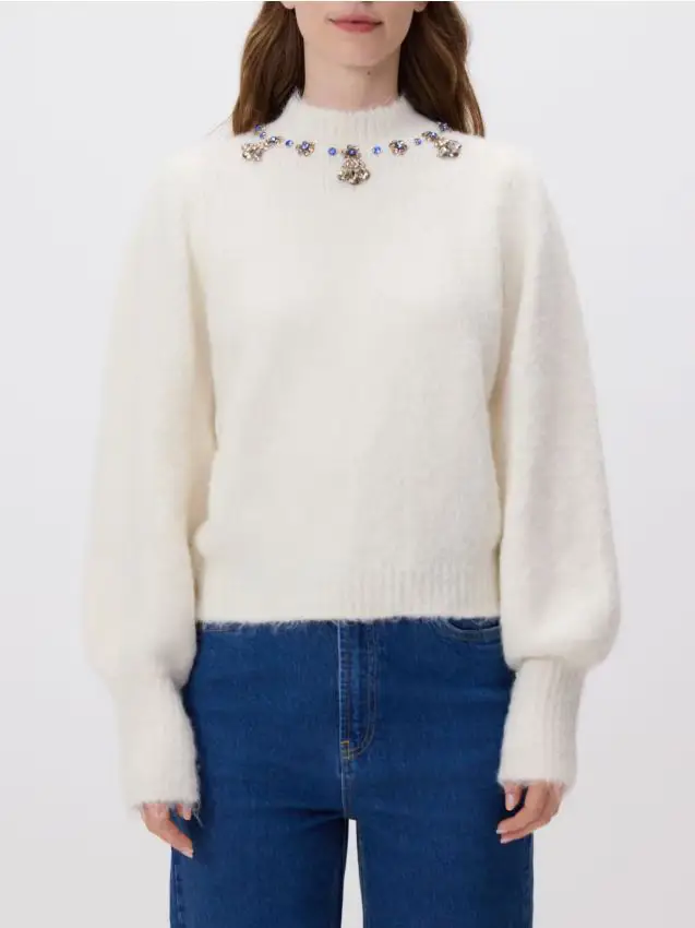 Maglione con applicazione gioiello - nude