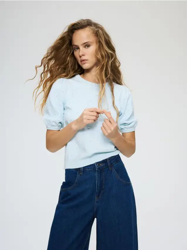 Maglione con applicazioni - turchese pallido